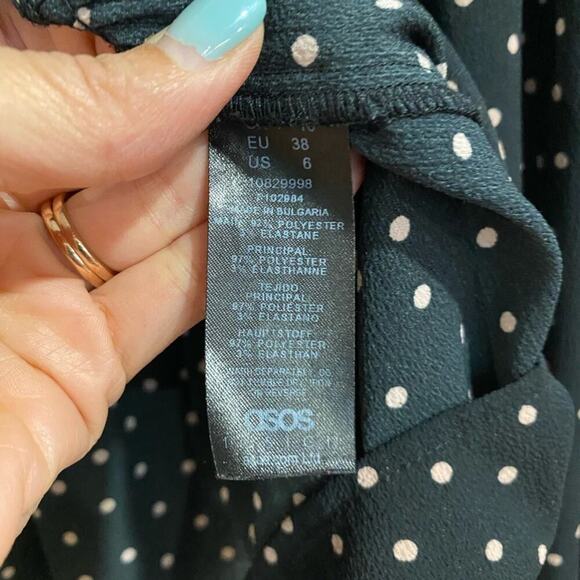 Asos Black Polka Dot Blouse Sz 6 - Picture 6 of 11
